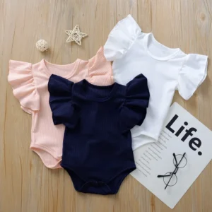 0-18months Baby Girl Bodysuit Ruffle Short Sleeve Solid Black Pink White Summer Playsuits For Infant Girls