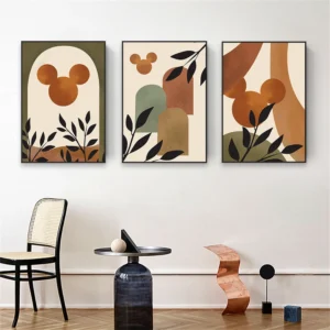 Mickey Mouse Art Poster Boho Abstract Cartoon Canvas Painting Minimalist Wall Art Prints Kids Room Nursery Decoration