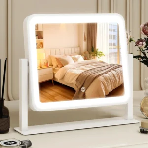 14 inch x 12 inch LED makeup mirror, equipped with lighting, intelligent touch control, adjustable in 3 colors, 360 ° rotation