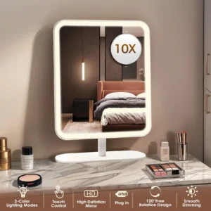 Portable LED Makeup Mirror 5X Magnification, Touch Control, Rechargeable, Dimmable Light 120° Adjustable Stand, HD Vanity Mirror