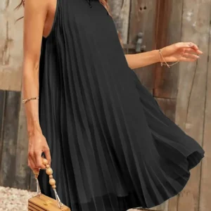 2024 Sexy Straps Mini Sundress Celmia Women Sleeveless Pleated Dress Party Summer Casual Loose O Neck Short Robes Oversize Dress