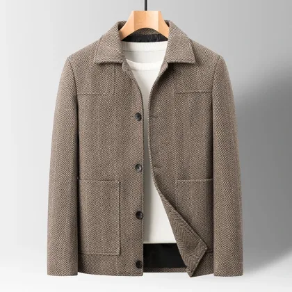 Classic Mens Office Dress Jackets Quality Casual Business Lapel Windbreak Coats Top Autumn Winter Blended Wool Jacket Streetwear