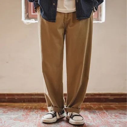 Maden Vintage Lumberjack Casual Pants Loose-Fit Straight-Leg Trousers Cotton Twill Khaki Long Pants Men's Versatile Fall Bottoms