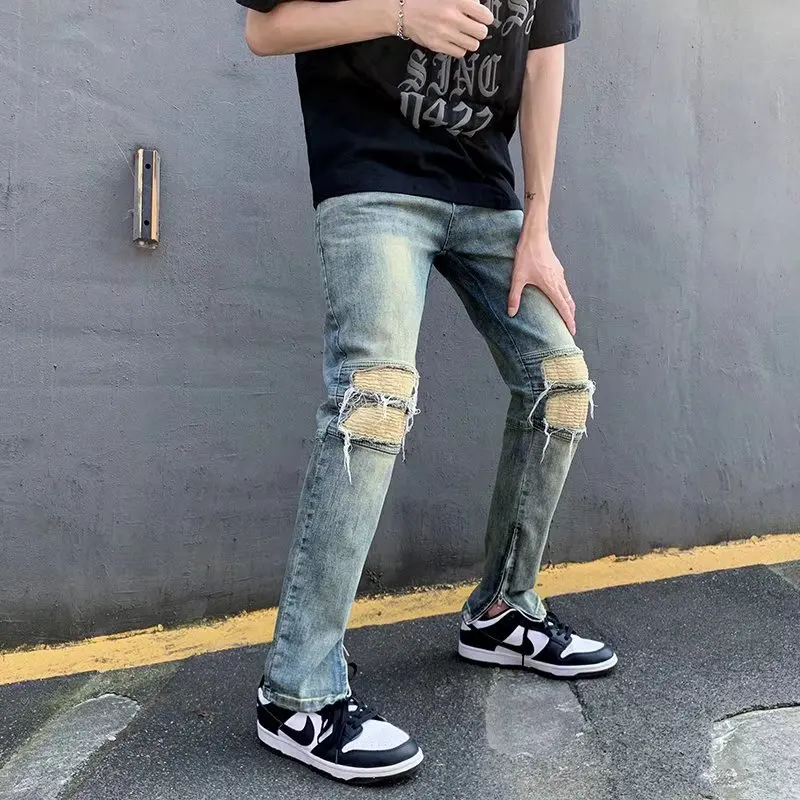 2023 Y2K Fashion Stretch Slim Ripped Jeans Pants For Men Clothing Ankle Zipper Vintage Skinny Biker Denim Trousers Ropa Hombre