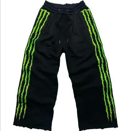 Claw Triple Stripe Fluorescence Sweatpants Y2K Streetwear Hip Hop Personality Glow Casual Pants Cotton Drawstring Joggers