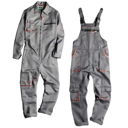 Men Long Sleeve Cargo Overalls Bib Pants Zipper Pockets Rompers Jumpsuit Fashion Labor Casual Coveralls Plus Size S-4xl