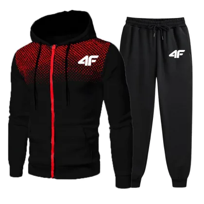 Men's Tracksuits Print Casual Round Dot Zipper Jacket+Jogging Sweatpants 2 Piece Set Daily Hooded Sweatshirt Clothing Hot Sales