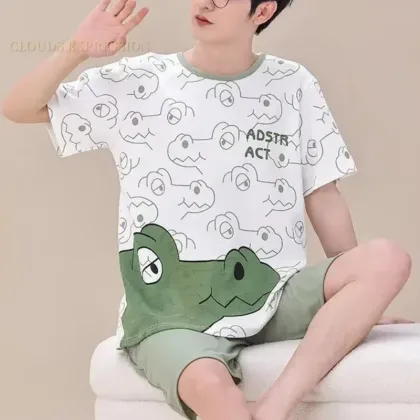 Summer 4XL Men Pyjamas Knited Pajamas Set Nightwear Big Boys Sleepwear Pyjamas Night Suits Pijamas Plus Size Homewear Wholesale