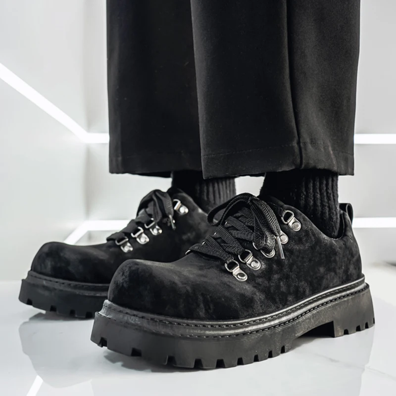 Autumn Men Platform Shoes Suede Leather Work Shoes Male Lace-up High Quality Derby Shoes Casual British Outdoor Business Oxford