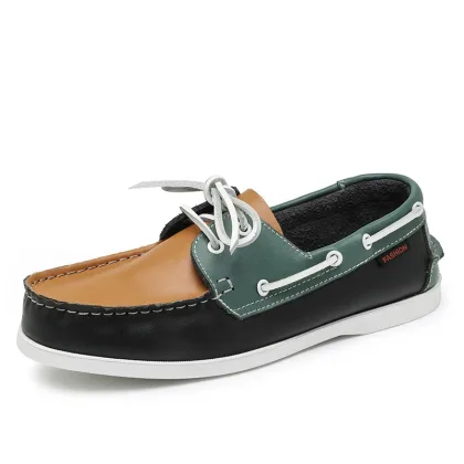 Men’s Leather Boat Shoes Casual Slip-On Loafers Anti-Skid Comfortable Shoes