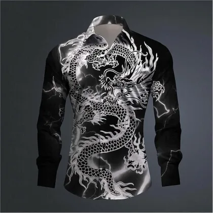 Hawaii Men's 3D Printed Dragon Print Roll-down Button-down Shirt Outdoor Street Long Sleeve Clothing Fashion Casual Beach Style