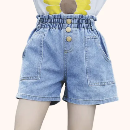 Children Jeans Boys Girls Cotton Shorts  Splice Stretch Denim shorts Korean Teenage Trousers Wear Kids Clothing DenimRipped