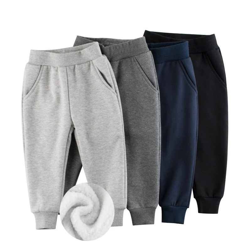 Plus Velvet Sports Pants Boys 2025 Winter New Children Clothing Solid Color Kids Elastic Waist Sweatpant for Boy Trouser 2-9Y