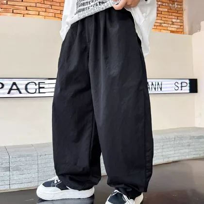 Boys Work Pants Spring Kids Thin Straight Trousers Autumn Fashion Wide-leg Pants Teen Casual Loose Simple Sweatpants 5-14 Years
