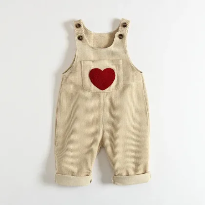 2024 New Baby Clothes Girl Embroidery Love Corduroy Overalls Retro Boy Ribbed Suspenders Jumpsuit Cotton Loose Children Trousers