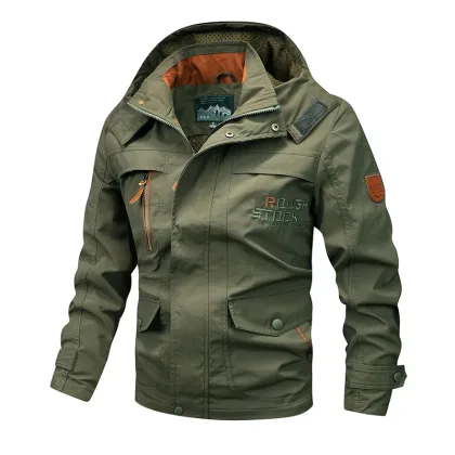 Spring Autumn New Men Windproof Casual Jacket Coat Detachable Hat Jacket Men Multi-Pocket Waterproof Military Jacket Male M-5XL