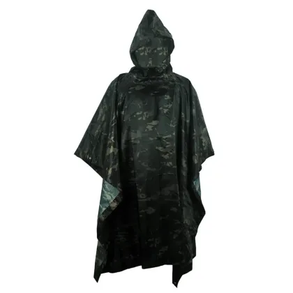 CP Black Tactics Portable Camouflage Waterproof Rain Protection Cape Adult Poncho Raincoat Cloak Travel Rainproof Motorcycle Man