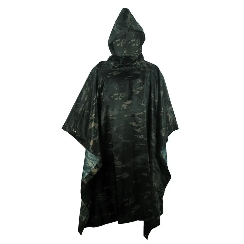 CP Black Tactics Portable Camouflage Waterproof Rain Protection Cape Adult Poncho Raincoat Cloak Travel Rainproof Motorcycle Man