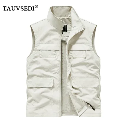 Summer Men Outdoor Cargo Breathable Sleeveless Vests Mens Fish Sport Multi Pocket Vests Coat Man Loose Casual Cardigan Waistcoat