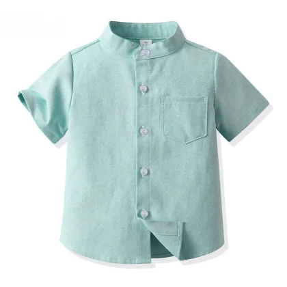 2024 New Children Boys Gentleman Shirts Kids Short Sleeve Casual Tops Infant Toddler Girls Blouse Formal Clothing Summer Clothes