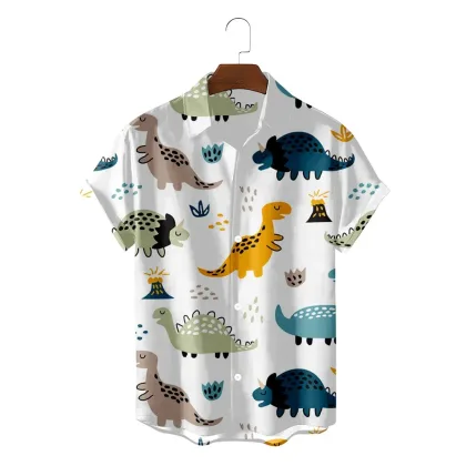 Fashion Hawaiian Cute Funny Dionsaur 3d Pattern Shirts Boys Girls Clothing Summer Beach Short Sleeve Blouse Kids Lapel Blouse