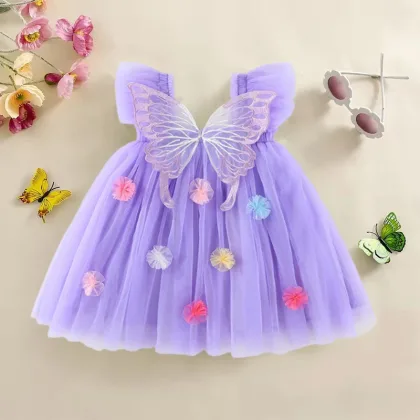 Toddler Kids Baby Girls' Summer Tulle Dress Butterfly Flower Princess Mesh Bow Wings Dress for Girls Birthday Party Mesh Dresses
