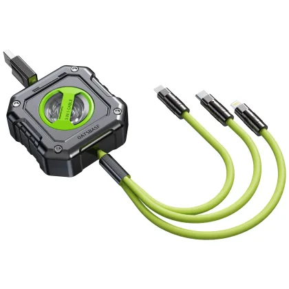 Oatsbasf 3 in 1 Charging Cable Retractable USB Charge Cable with Lightning &Type C & Micro USB Multiple Phone Fast Charger Cord