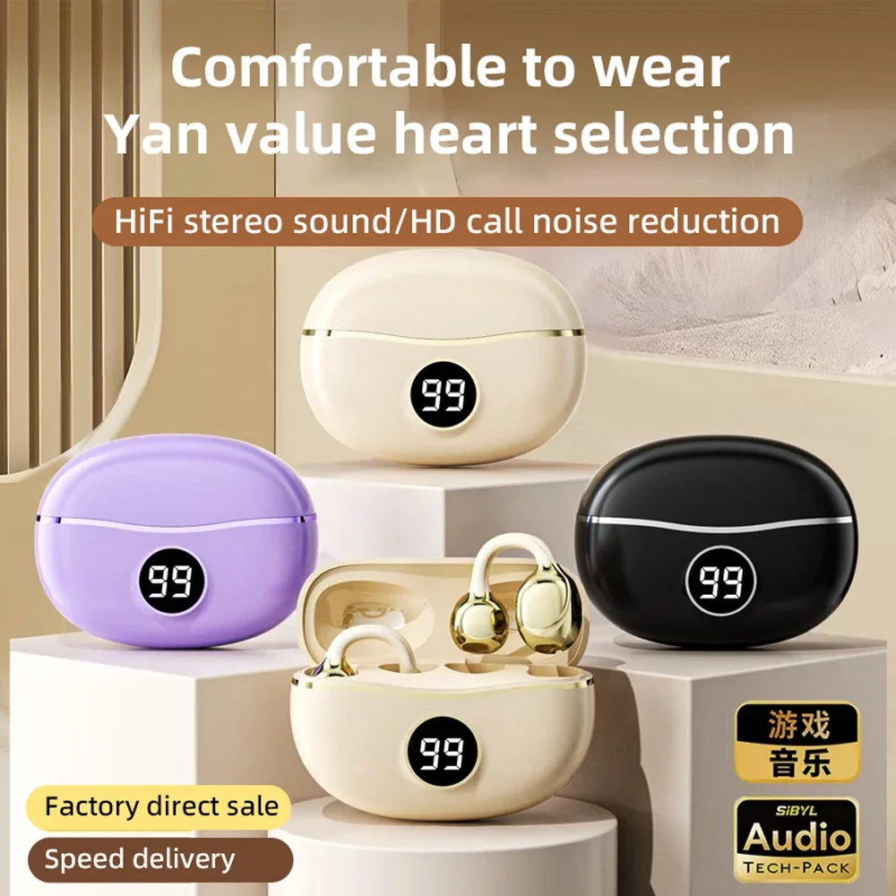 Wireless Headphones Fone Bluetooth Headset With Mic Handsfree Noise Canceling Earphones Clip Ear Music Sports Gaming Earplug
