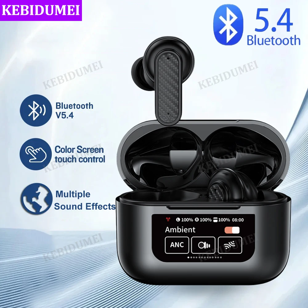 Bluetooth 5.4 Earphones Color Screen Touch Control Headsets Wireless Headphones HiFi Stereo Noise Reduction Super Bass Earbuds