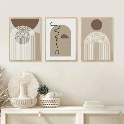Boho Modern Abstract Line Posters and Prints Geometric Brown Beige Wall Art Canvas Painting Pictures Living Room Home Decoration