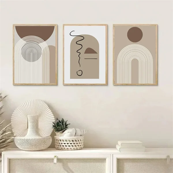 Boho Modern Abstract Line Posters and Prints Geometric Brown Beige Wall Art Canvas Painting Pictures Living Room Home Decoration