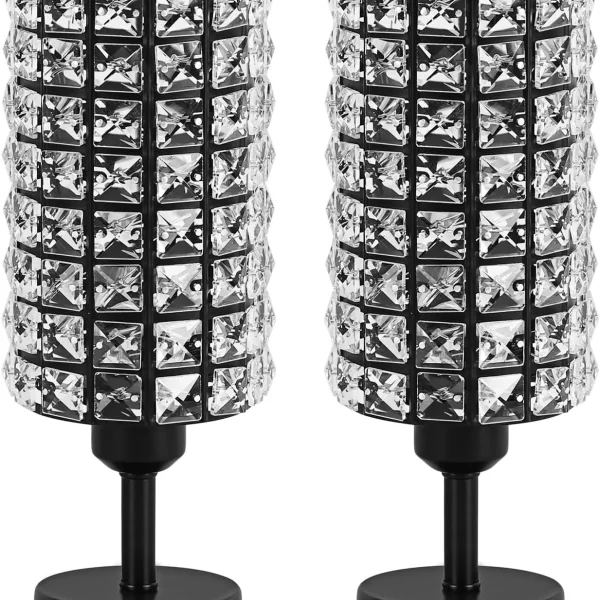 Elegant Crystal Table Lamps Set of 2 Black Modern Bedside Lamp Small Decorative Nightstand Lamp Black Desk Lamp for Living Room