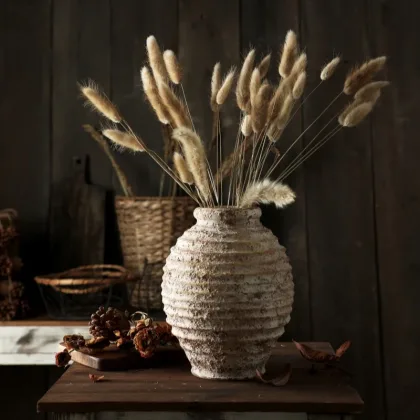 Retro Nostalgic Rough Clay Pottery Vase 21.5CM High Vasen Room Decoration Vases Vintage Handmade Style Home Decor Items