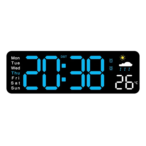 Digital Clock, 11"Display LED Wall Clock for Home Decor, Alarm, Timer, Automatic Brightness Dimmer Clock with Day/Date/Temp