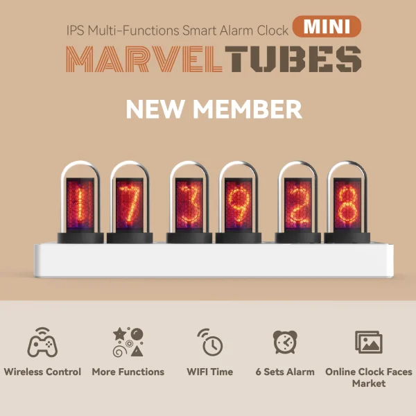 WIFI control 6-DIGIT MiniIPS color screen quasi-glow tube digital clock alarm phone wireless control table decoration table