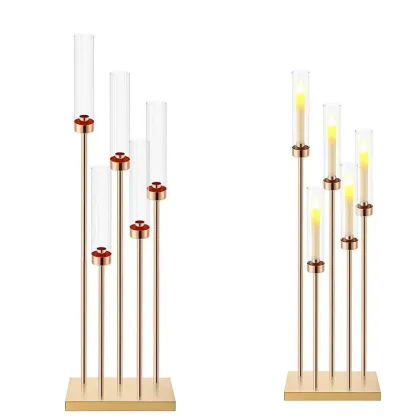 1pcs/lot Gold Floor Candelabra Centerpieces 42.5'' Tall Metal Candle Holders 5 Arms Candlestick With acrylic cover