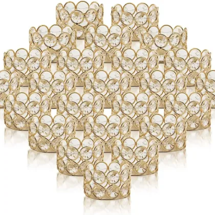 24PCS Crystal Gold Votives Candle Holder Elegant Decorative Tealight Candle Holders for Weddings Parties Chirstmas Gifts