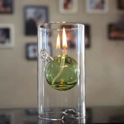 Cylindrical Oil Lamp Transparent Glass Candlestick Interior Glass Oil Lamp Household Decoration Creative Vintage Candle Holder