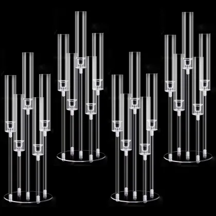 4Pcs Acrylic Candelabra Centerpieces for Wedding,Clear Crystal 5 Arm Candlesticks Holder with Acrylic Shade for Valentine's day