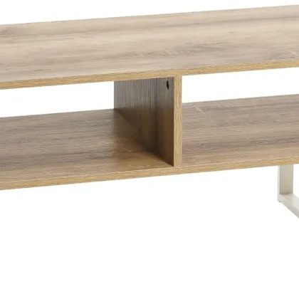 Jamestown TV Stand Coffee Table with Rectangular Storage Compartments Coastal Oak Rustic Wood Grain and White Metal