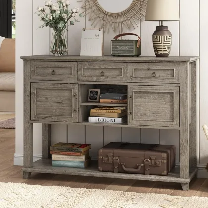 Vabches Console Table for Hallway Wood Entryway Table with 3 Storage Drawer&Sliding Barn Doors 47'' W Console Table for Entryway