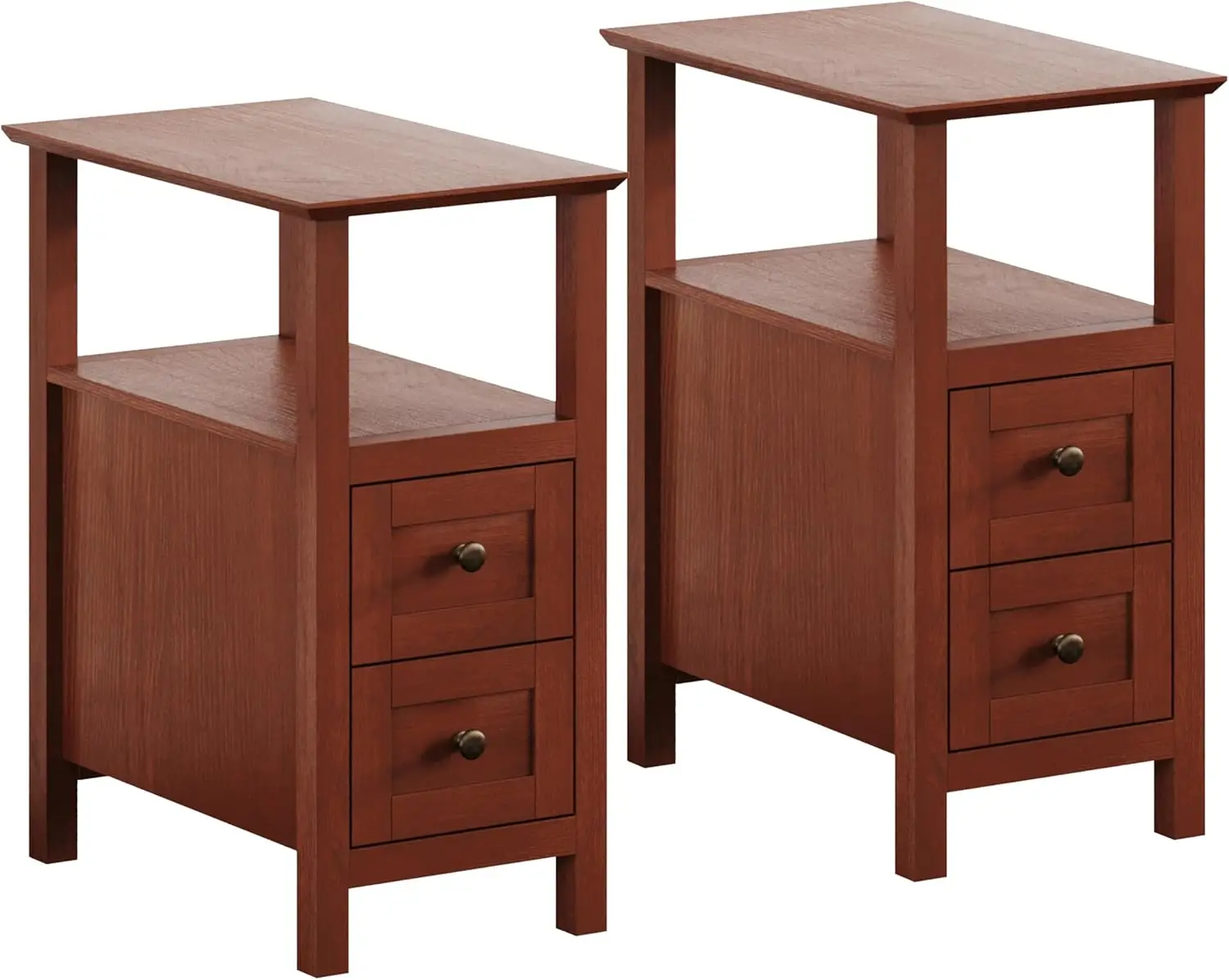 End Tables Living Room Set of 2, 3-Tier Narrow Nightstand with with 2 Drawers, Slim Bedside Tables for Living Room, Bedroom, Sma