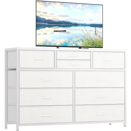 Dresser for Bedroom TV Stand for 55” TV Entertainment Center Chest with 10 Drawers Storage Organizer Unit for Hallway Entryway