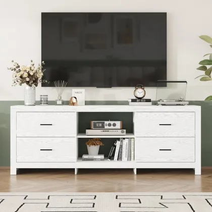 Farmhouse TV Stand for 75+ Inch TVs, 70.8" W Entertainment Center with 4 Drawers & Cable Management, Media Console Cabine