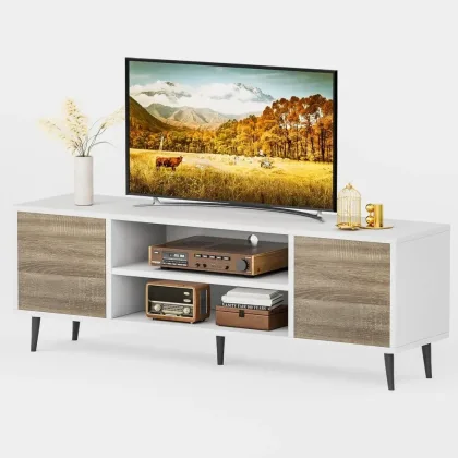 TV Stand for 65 Inch TV, Entertainment Center with Storage Cabinet and Open Shelves, TVs Console Table Media Cabinet