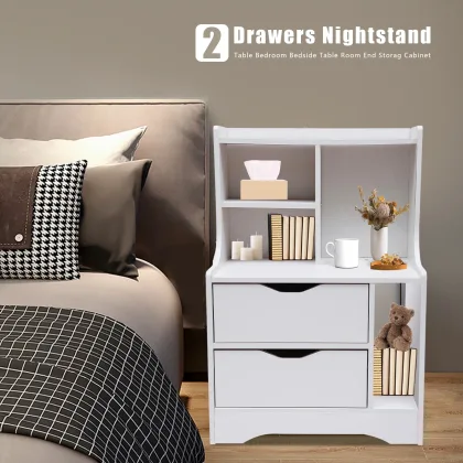 2-Drawer Bedroom Bedside Table Multifunctional Storage Cabinet Nightstand