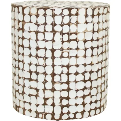 Boho Side Table Nightstand – White Coconut Shell End Table, Handcrafted Accent Furniture for Living Room, Bedroom, or Entryway