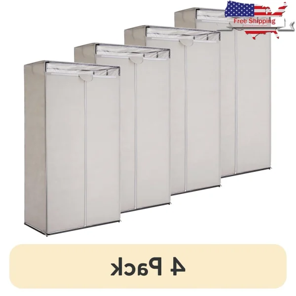 4 Pack Single Tier Zippered Steel Wardrobe Adult Clothes Closet Lightweight Durable Clothing Storage Perfect Dorms Attics and