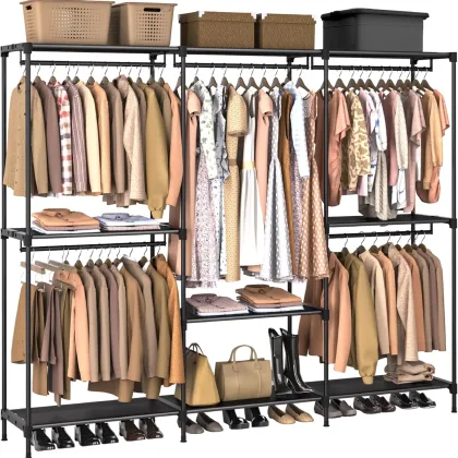Portable Closet, 80.7 Inch Extra Large Capacity Wardrobe Closet, Clothes Storage Organizer with Shelves and 5 Hanging Rods, Easy