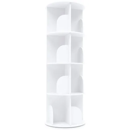 4-Tier Rotating Bookshelf Round Strong Bearing Capacity Adjustable Saving Space Bookshelf For Store Books In Living Rooms